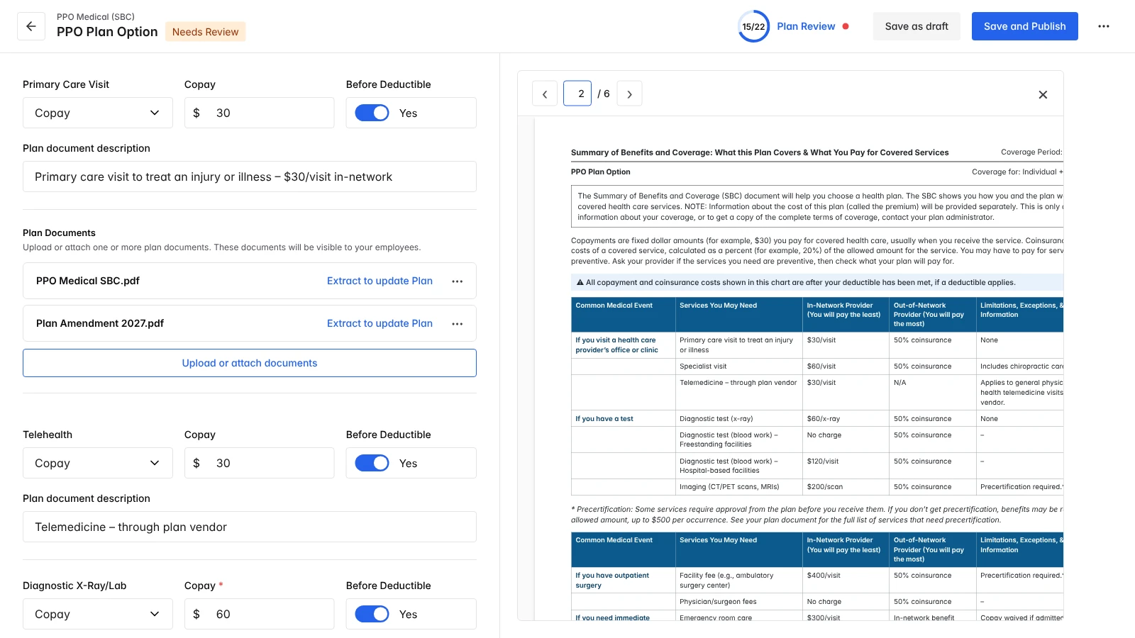 Before: plain fields and a bare PDF viewer with no link to the values